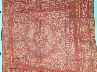 Tie And Dye Odhani,Gajji-Silk From Jamnagar,Gujarat, India.C.1900.Showing Dancing Gopies of Rasamandala in forests,Its size is 155cmX192cm(142210).                 