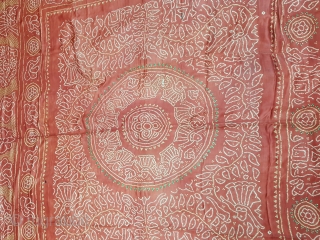 Tie And Dye Odhani,Gajji-Silk From Jamnagar,Gujarat, India.C.1900.Showing Dancing Gopies of Rasamandala in forests,Its size is 155cmX192cm(142210).                 