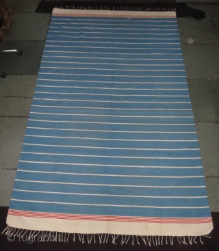 Indigo Blue,Jail Dhurrie(Cotton) Blue-White  Colour striped Dhurrie.From Bhuj Jail, Kutch-Gujarat. India.C.1900.Its size is 170X280cm (Large Size). Condition is very good(DSC06989).
            