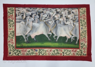 Pichwai Akhandpart for the Gopashtami ,  From Nathdwara Rajasthan, India. India.

C.19th century,

In that Period  onwards there were artistic exchanges between Kota And Nathdwara. A number of pichhavai painted in Nathdwara  ...