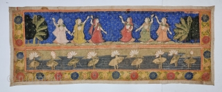 Pichwai Akhandpart of Gopies From Nathdwara Rajasthan, India. India.
C.19th century,

In that Period  onwards there were artistic exchanges between Kota And Nathdwara. A number of pichhavai painted in Nathdwara show the influence of Kotah.  ...