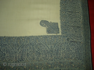 Jamawar Long Shawl From Kashmir India.This Shawl is known as Fardi Shawl.Its size is 133cm X 340cm.Condition Some small Repairs in side Border.(DSC09852b)          
