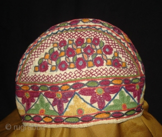 Ceremonial Baby's Cap(Topi),From Tharparkar Pakistan. Belongs to Sodha Rajput Group.C.1900.Cotton embroidered on the cotton(DSC09039 New).
                  