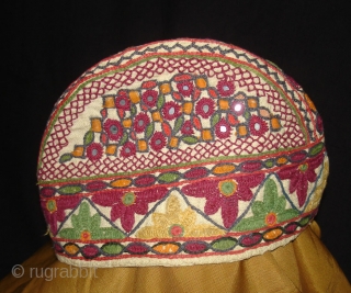 Ceremonial Baby's Cap(Topi),From Tharparkar Pakistan. Belongs to Sodha Rajput Group.C.1900.Cotton embroidered on the cotton(DSC09039 New).
                  