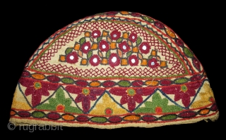 Ceremonial Baby's Cap(Topi),From Tharparkar Pakistan. Belongs to Sodha Rajput Group.C.1900.Cotton embroidered on the cotton(DSC09039 New).
                  