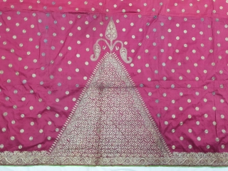 Very Rare Ceremonial Chamba Odhani With Rare Ghunghat Design, From Himachal Pradesh, India. C.1900.Silk ground with Real Zari Embroidery.Its size is 152cmX233cm (20200823_160551).          