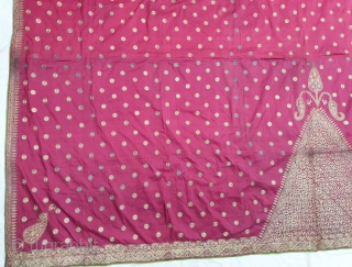 Very Rare Ceremonial Chamba Odhani With Rare Ghunghat Design, From Himachal Pradesh, India. C.1900.Silk ground with Real Zari Embroidery.Its size is 152cmX233cm (20200823_160551).          