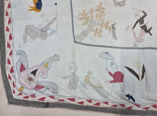 An Rare Folk Embroidery Kantha, Showing the Different Kind of Folk Stories of Bengal and British India Period.
Very Fine  embroidered cotton Kantha Probably from Jessore Region of East (Bangladesh)  Undivided  ...