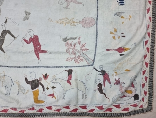 An Rare Folk Embroidery Kantha, Showing the Different Kind of Folk Stories of Bengal and British India Period.
Very Fine  embroidered cotton Kantha Probably from Jessore Region of East (Bangladesh)  Undivided  ...