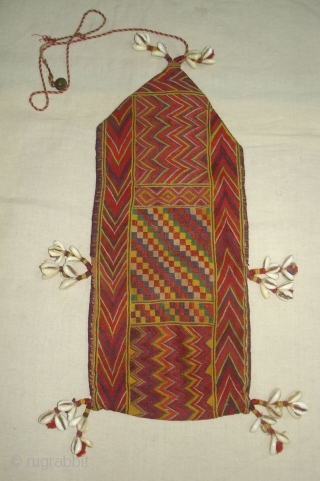 Ceremonial Banjara Chanchi Tobacco Bag From Karnataka,South India.Embroidered on cotton.Its size is 15cmX36cm(DSC03257 New).                   