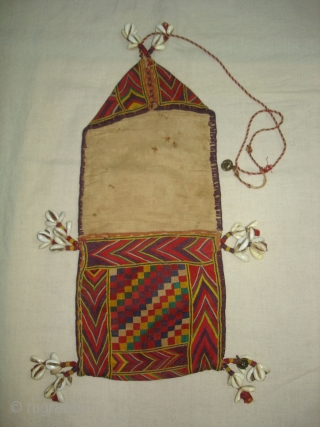 Ceremonial Banjara Chanchi Tobacco Bag From Karnataka,South India.Embroidered on cotton.Its size is 15cmX36cm(DSC03257 New).                   