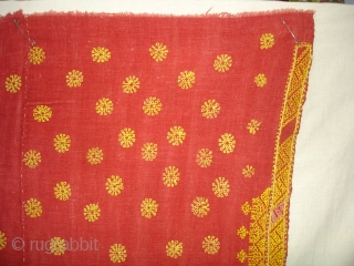 Double Sided Embroidery(Cotton on cotton)Woman's Odhani From Nagour District Of Rajasthan.India.its known as Kedari Odhani.It's size is 140cm x 222cm.Condition is Good(DSC03066 New).          