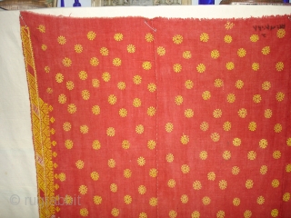 Double Sided Embroidery(Cotton on cotton)Woman's Odhani From Nagour District Of Rajasthan.India.its known as Kedari Odhani.It's size is 140cm x 222cm.Condition is Good(DSC03066 New).          