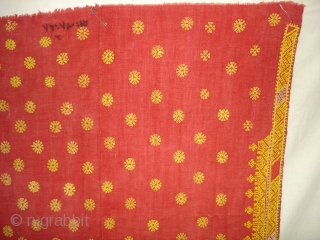 Double Sided Embroidery(Cotton on cotton)Woman's Odhani From Nagour District Of Rajasthan.India.its known as Kedari Odhani.It's size is 140cm x 222cm.Condition is Good(DSC03066 New).          