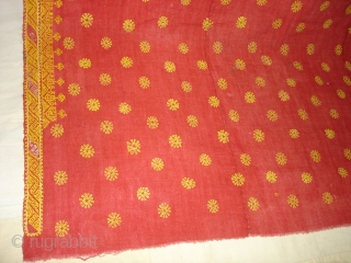 Double Sided Embroidery(Cotton on cotton)Woman's Odhani From Nagour District Of Rajasthan.India.its known as Kedari Odhani.It's size is 140cm x 222cm.Condition is Good(DSC03066 New).          