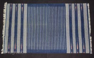 Indigo Blue,Jail Dhurrie(Cotton)Blue-White striped with mahi motif. Bikaner, Rajasthan. India.C.1900.Its size is 110X190cm. Condition is very good(DSC03639).                