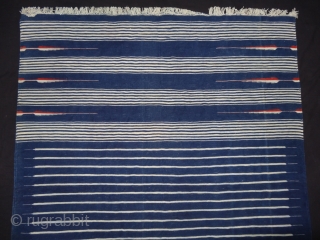 Indigo Blue,Jail Dhurrie(Cotton)Blue-White striped with mahi motif. Bikaner, Rajasthan. India.C.1900.Its size is 110X190cm. Condition is very good(DSC03639).                