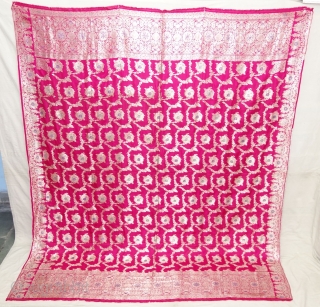 Dupatta Handwoven Silk with Real zari (Real Silver) from Varanasi, Uttar Pradesh, India. c.1900. Good condition. Its size 182cmX218cm(DSC08179).              