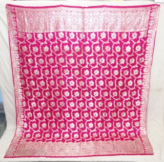 Dupatta Handwoven Silk with Real zari (Real Silver) from Varanasi, Uttar Pradesh, India. c.1900. Good condition. Its size 182cmX218cm(DSC08179).              