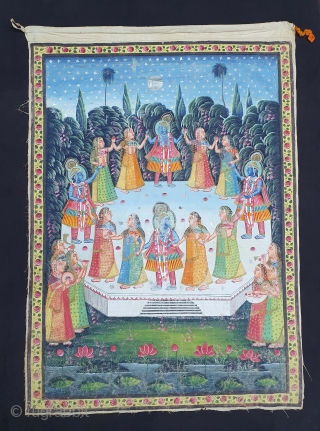 Raas-Leela Pichwai  From Nathdwara Rajasthan, India. India. Painted On the Cotton, Pigments Painted Heightened With Gold. 

The rasa lila takes place one night when the Gopis of Vrindavan, upon hearing the  ...