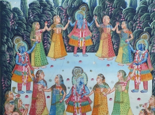 Raas-Leela Pichwai  From Nathdwara Rajasthan, India. India. Painted On the Cotton, Pigments Painted Heightened With Gold. 

The rasa lila takes place one night when the Gopis of Vrindavan, upon hearing the  ...