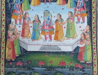 Raas-Leela Pichwai  From Nathdwara Rajasthan, India. India. Painted On the Cotton, Pigments Painted Heightened With Gold. 

The rasa lila takes place one night when the Gopis of Vrindavan, upon hearing the  ...