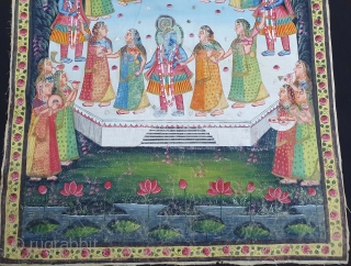 Raas-Leela Pichwai  From Nathdwara Rajasthan, India. India. Painted On the Cotton, Pigments Painted Heightened With Gold. 

The rasa lila takes place one night when the Gopis of Vrindavan, upon hearing the  ...