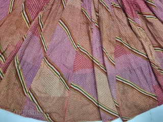 Panch Rangi (Five Colours) Multi-Colour- Multi-Design, Lahariya Tie and Dye Mothara 
Ghaghra From Shekhawati District of Rajasthan. India. 

Its size is L- 72cm, Diameter is 2100cm (20230904_154445).
.      