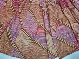 Panch Rangi (Five Colours) Multi-Colour- Multi-Design, Lahariya Tie and Dye Mothara 
Ghaghra From Shekhawati District of Rajasthan. India. 

Its size is L- 72cm, Diameter is 2100cm (20230904_154445).
.      