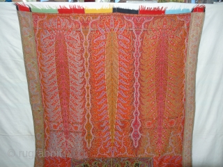 Tree design Kalamkar long Shawl Showing the, twelve different variation of colour combination From Kashmir, India.C.1870.Its Size is 148cmx310cm. Condition Miner holes, which can be possible to make repair (DSC03744 New).  