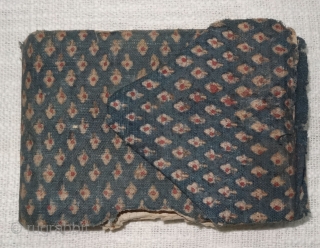 Holy Book of mythology, written in devanagari lipi on the paper, Khadi Cotton On Indigo base colour with flower design,From Rajasthan. India.Circa 1900.Its size is 14cmx55cm(DDSC07087).
       