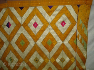 Rare Design Phulkari From West(Pakistan)Punjab. India. Showing the Rare influence of Mirrors and Zari work,Floss silk on hand spun cotton ground cloth(DSC03930).           