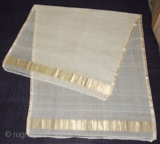 Zari (Real) Brocade Sadhu's(Priest)Shawl, From Deccan Region of South India.Fine Muslin Cotton with Real Zari Brocade weaving.C.1900.Its size is 128cmX260cm(DSC08225).             