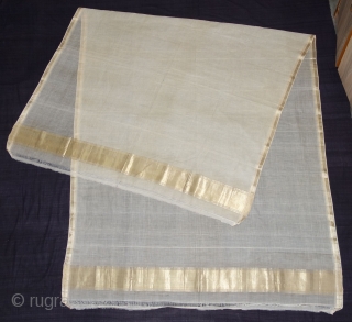 Zari (Real) Brocade Sadhu's(Priest)Shawl, From Deccan Region of South India.Fine Muslin Cotton with Real Zari Brocade weaving.C.1900.Its size is 128cmX260cm(DSC08225).             