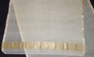 Zari (Real) Brocade Sadhu's(Priest)Shawl, From Deccan Region of South India.Fine Muslin Cotton with Real Zari Brocade weaving.C.1900.Its size is 128cmX260cm(DSC08225).             