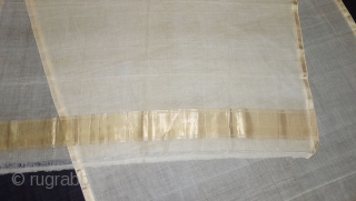 Zari (Real) Brocade Sadhu's(Priest)Shawl, From Deccan Region of South India.Fine Muslin Cotton with Real Zari Brocade weaving.C.1900.Its size is 128cmX260cm(DSC08225).             