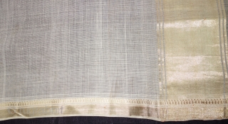 Zari (Real) Brocade Sadhu's(Priest)Shawl, From Deccan Region of South India.Fine Muslin Cotton with Real Zari Brocade weaving.C.1900.Its size is 128cmX260cm(DSC08225).             