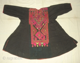 Woman's Embroidered Kurta(Shirt),From Swat Valley of Pakistan.The Black Natural Dye cotton field with Floss-Silk embroidery(DSC03347 New).                 