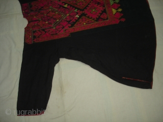 Woman's Embroidered Kurta(Shirt),From Swat Valley of Pakistan.The Black Natural Dye cotton field with Floss-Silk embroidery(DSC03347 New).                 