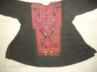 Woman's Embroidered Kurta(Shirt),From Swat Valley of Pakistan.The Black Natural Dye cotton field with Floss-Silk embroidery(DSC03347 New).                 