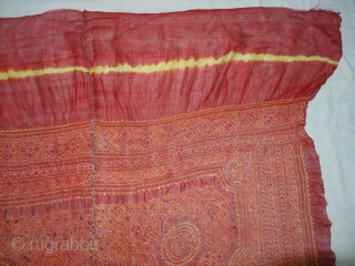 Kumbhi,The Tie and Dye Odhani(Bandhani)With Real Zari Badla Work embroidery And border.From Kutch Region of Gujarat,India.C.1900.Condition is very good.Its size is 130cmx160cm(DSC03784 New).          