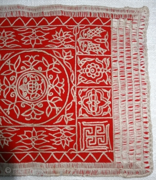 Jain Shrine cloth Ashtamangal, Chain Stitch embroidered Silk on wool,From Kutch, Gujarat, India.Its size is 30x40cm. c.1900. Condition is very good(DSC08028 New).
           