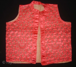 Child Waistcoat(sadri),Badla Work(Real Silver)On Gajji-Silk,Worn by Royal Vohra Muslims Community Of Sidhpur,Patan, Gujarat. India.C.1900. L.44cm,W.44cm(DSC02887).                  