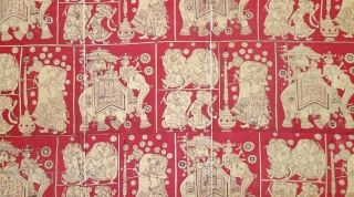 Maharaja Indian Roller Print Book Cover(Cotton),For the holy Book, From Ahmedabad Gujarat, India Roller Printed on Cotton.C.1900.its size is 100cmX103cm(DSC08270).
             