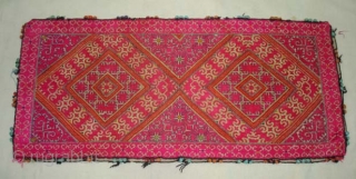 Pillow-Cover,Swat Valley(Pakistan).Cotton embroidered with floss silk.with woolen Braiding and Tassels.Its size is 35cm x 78cm(DSC04427 New).                 