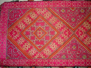 Pillow-Cover,Swat Valley(Pakistan).Cotton embroidered with floss silk.with woolen Braiding and Tassels.Its size is 35cm x 78cm(DSC04427 New).                 