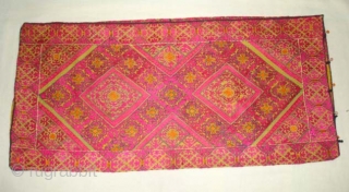 Pillow-Cover,Swat Valley(Pakistan).Cotton embroidered with floss silk.with woolen Braiding and Tassels.Its size is 41cm x 85cm(DSC04530 New).                 