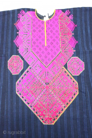 Woman's Embroidered Shirt(Kurta)From Swat Valley of Pakistan.Indigo-Dyed cotton with pink and maroon Floss-silk Embroidery(IMG_0895 New).
                  