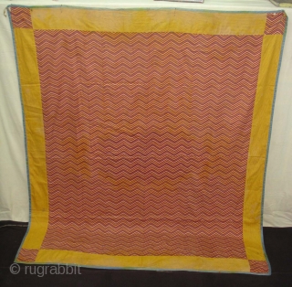 Roller Print(Cotton)Lahariya Wall Hanging From India or might be from Manchester England,Made for Indian Market,Used as for private shrines as Divalgiri.Its size is 183cmx218cm(DSC05116 New)        