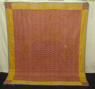 Roller Print(Cotton)Lahariya Wall Hanging From India or might be from Manchester England,Made for Indian Market,Used as for private shrines as Divalgiri.Its size is 183cmx218cm(DSC05116 New)        